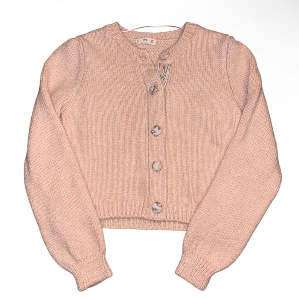 MNG Mango Matilda Blush Pink Button-Up Knit Cardigan